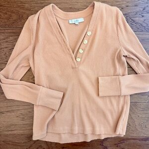 LOFT Peach Ribbed Button-Down Top